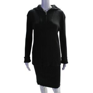 Honest Edit Slate Womens Ribbed Half Zip Sweater Top Skirt Set Black Size XS